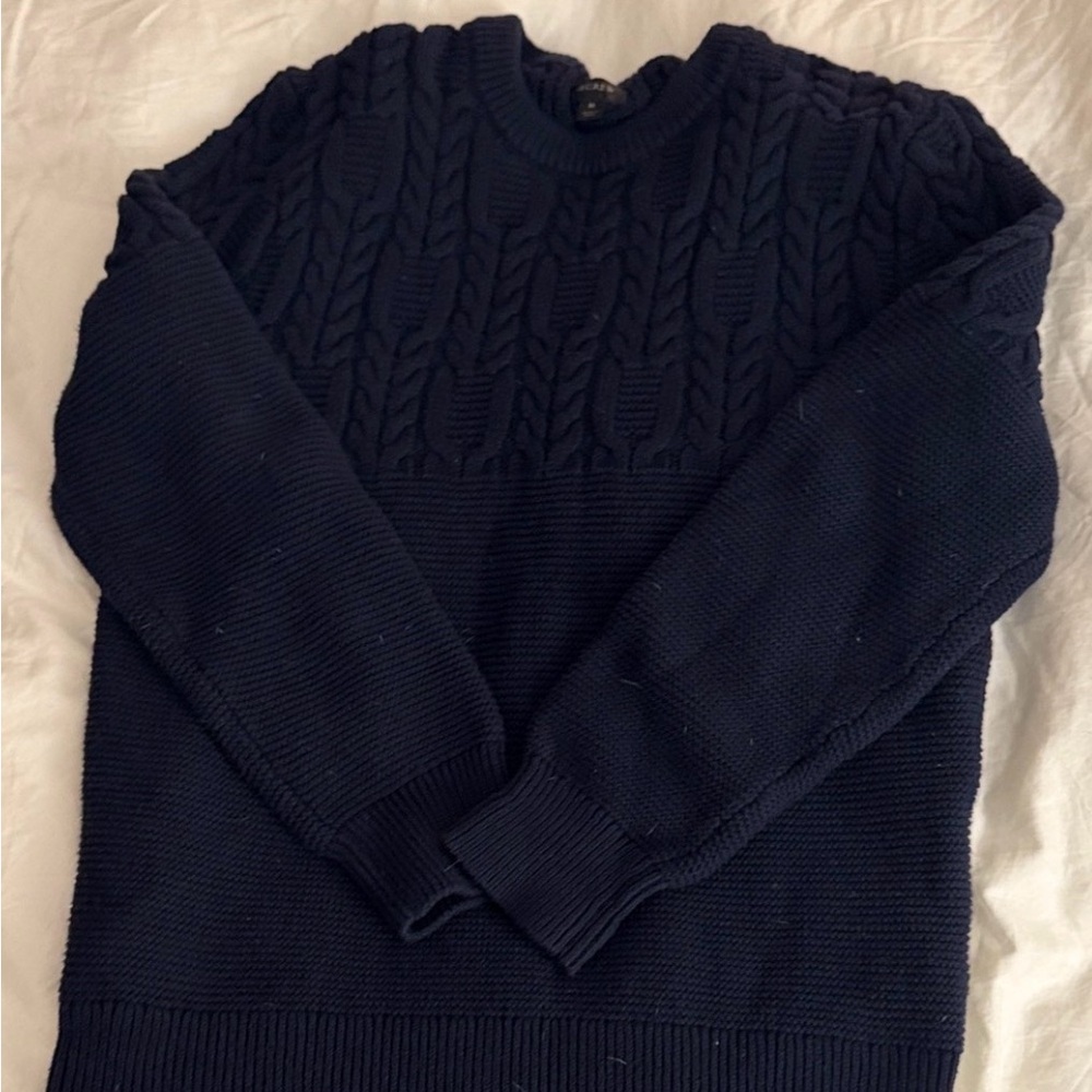 J. Crew Men's Navy Cable Knit Crewneck Sweater